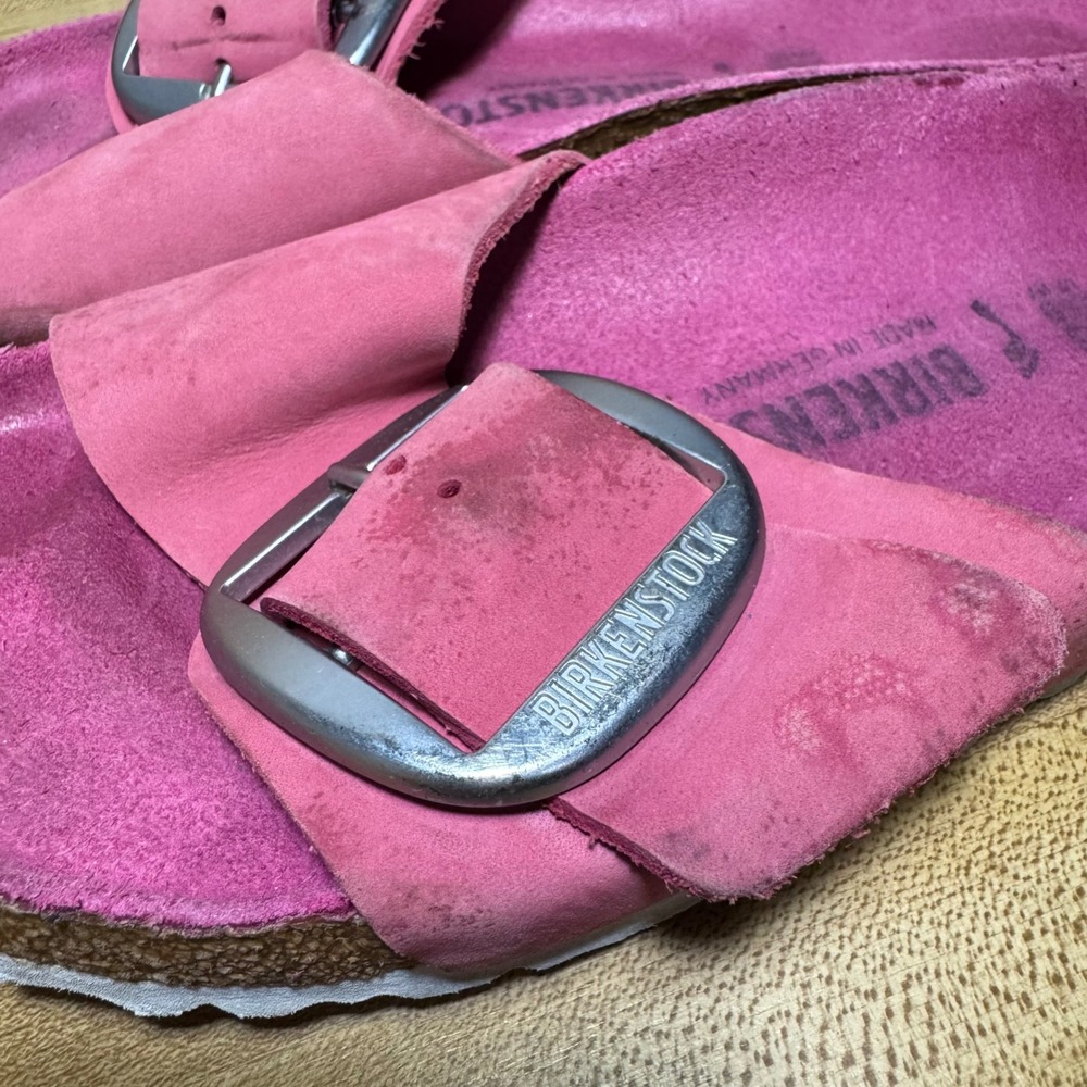 Birkenstock Madrid Big Buckle Pink Nubuck Leather Slide Sandals Womens 40 L9 - Picture 4 of 4